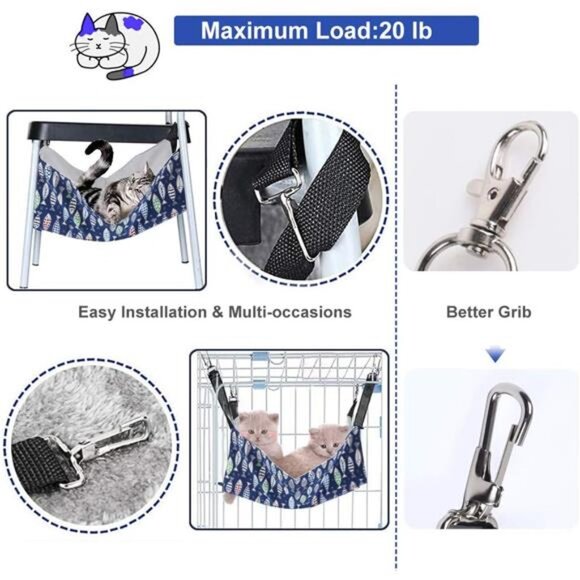 Cat Hammock Bed for Cage - 22x18 inch Adjustable Hanging Cat Bed Reversible - Picture 3 of 8